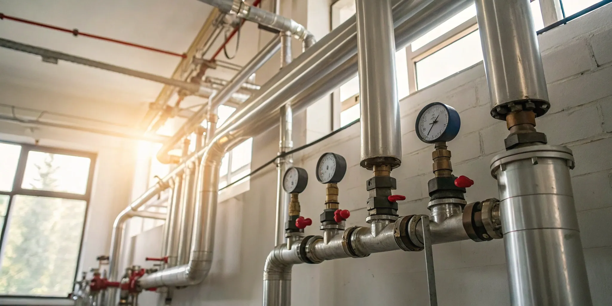 A commercial boiler system with pipes and gauges requiring professional repair.