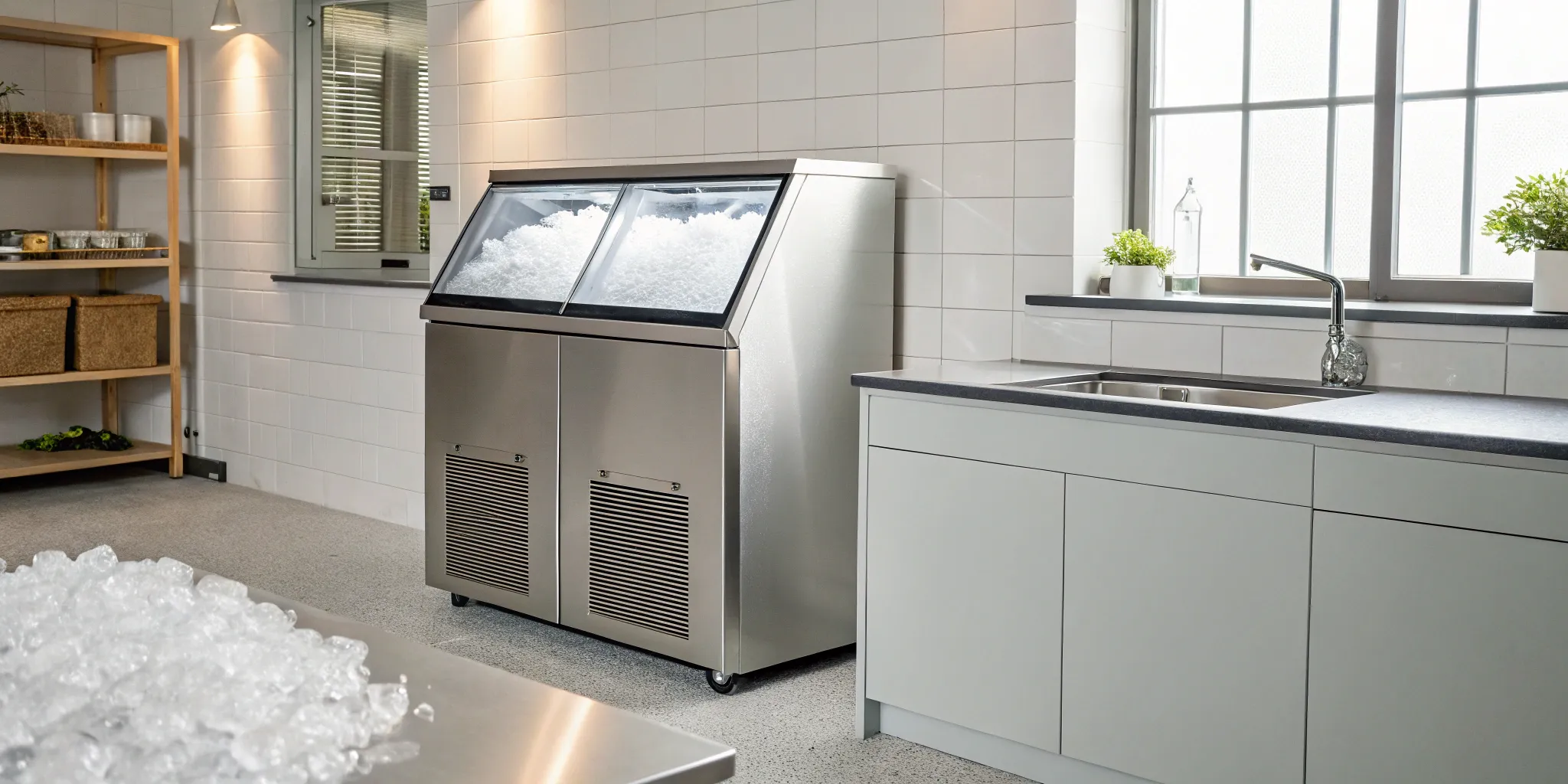 The cost to install a commercial ice machine in a professional kitchen.