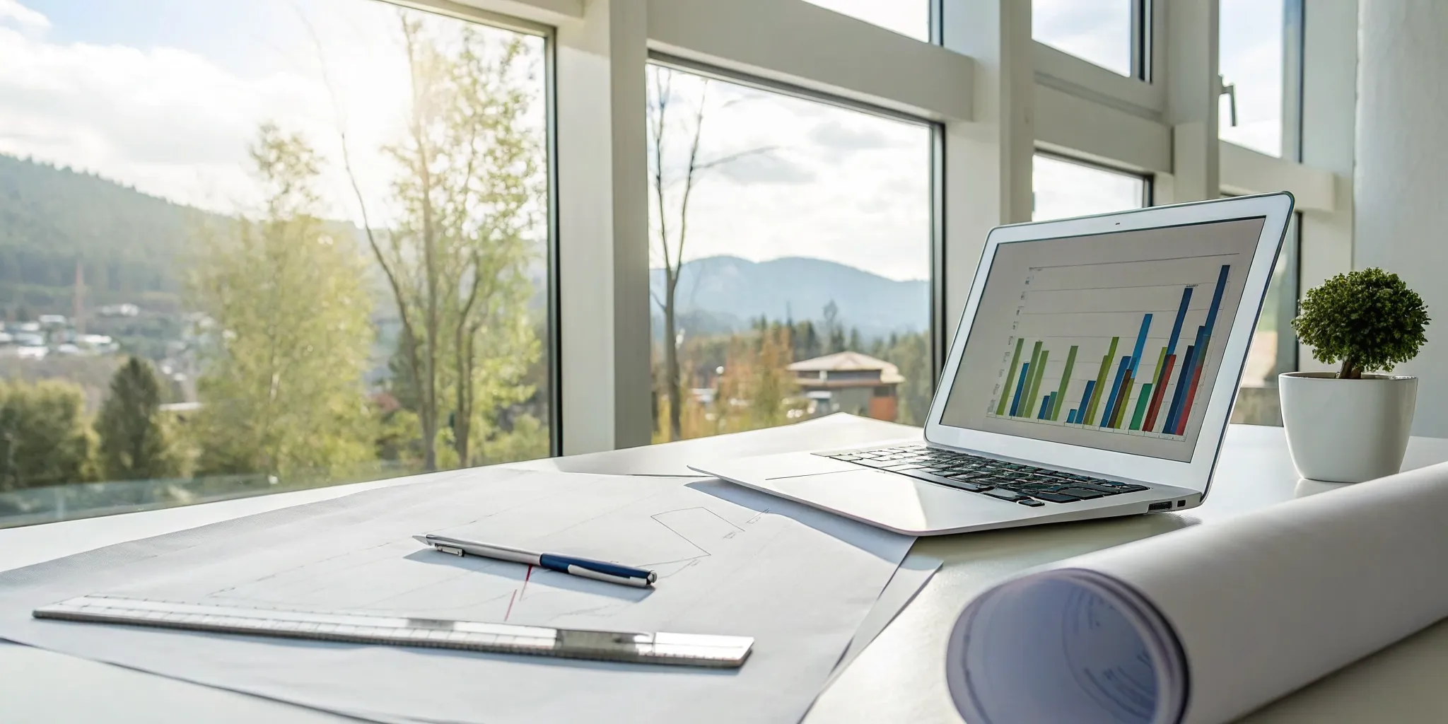 Calculating HVAC total cost of ownership in Yadkinville with a laptop showing a bar graph.