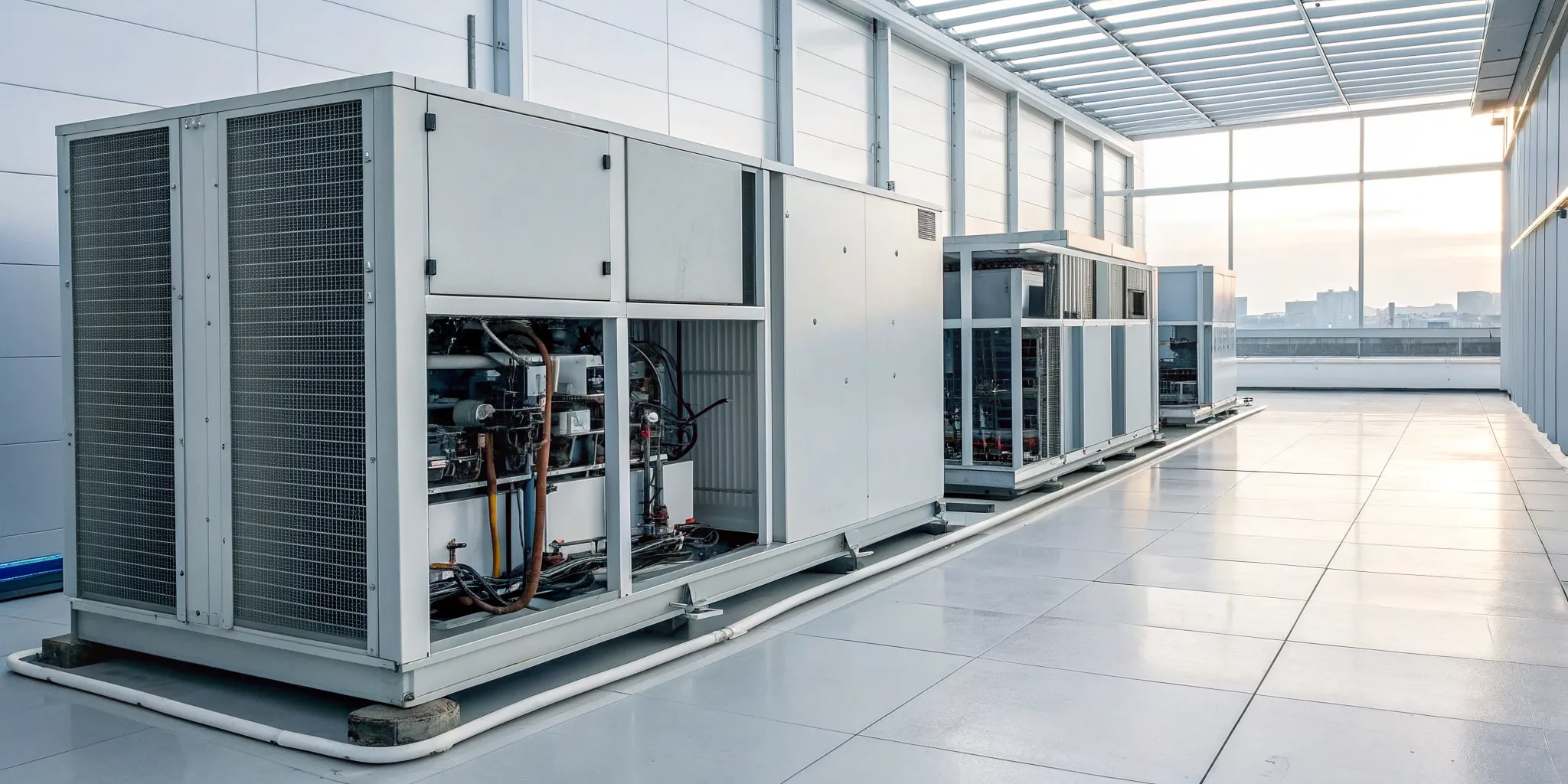 Commercial HVAC system on a rooftop requiring emergency repair.