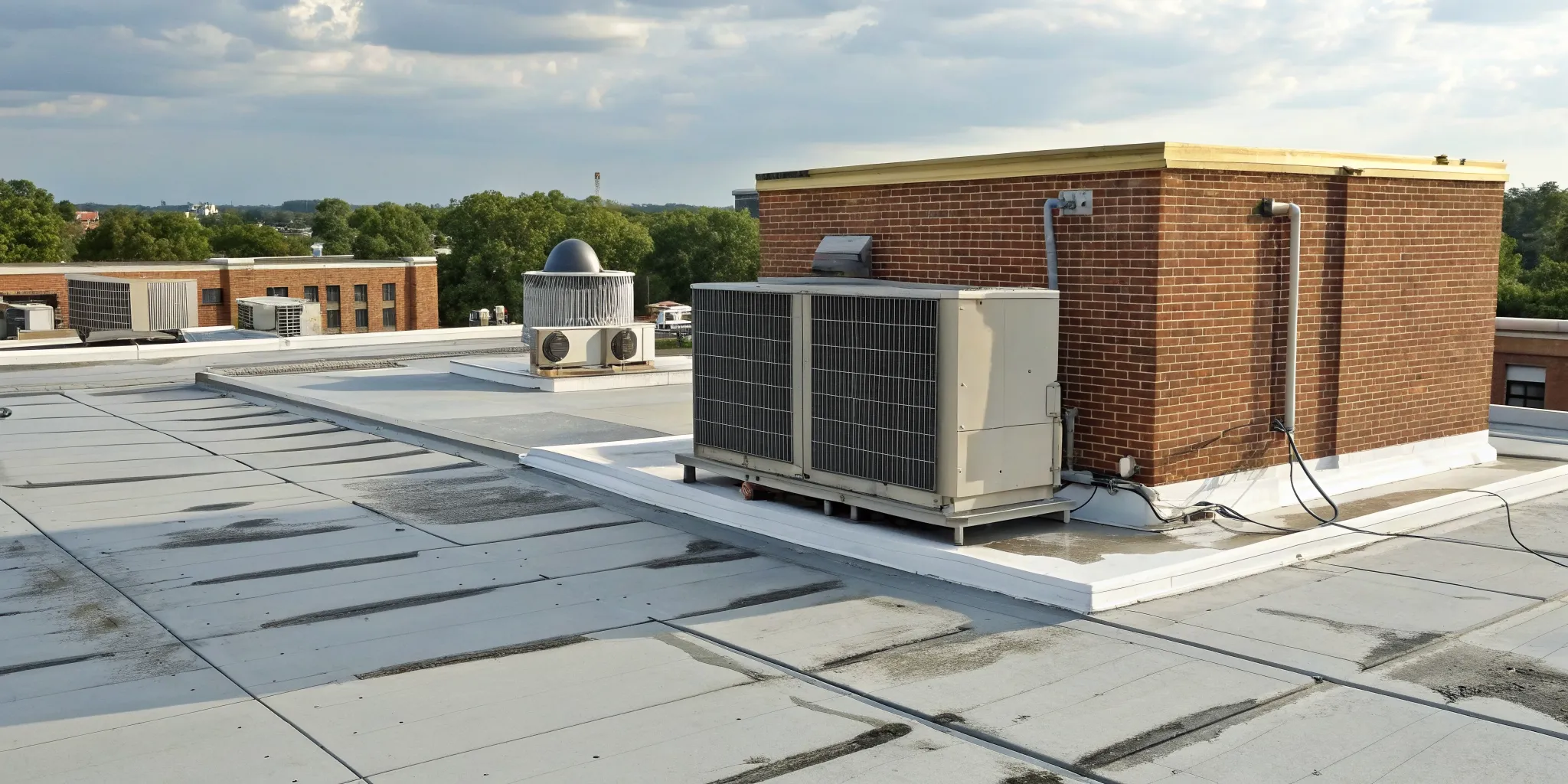 A commercial HVAC unit on a Yadkinville facility rooftop, a potential source of an HVAC emergency.