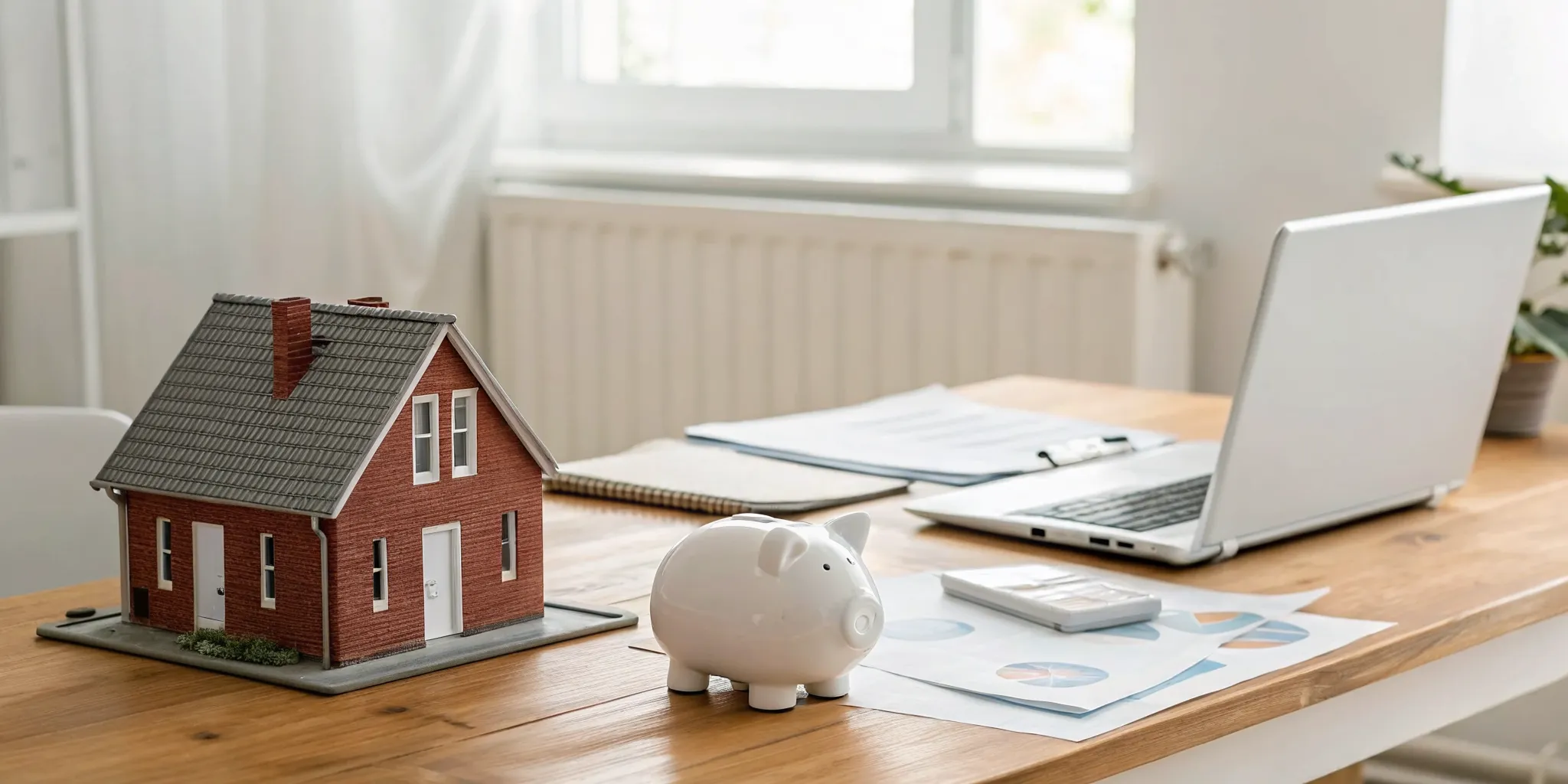 Calculating the total cost of ownership for a new HVAC system in Thomasville with a laptop and piggy bank.