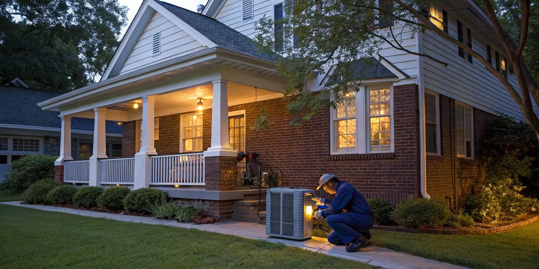 Technician performing emergency AC repair for a Winston-Salem home.