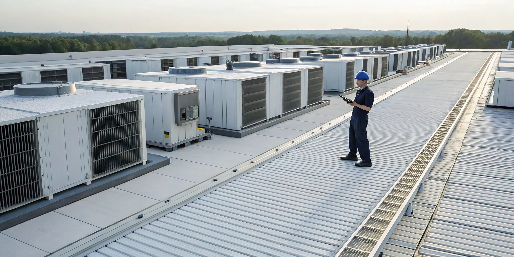 Technician performs advanced diagnostics on a warehouse HVAC system to prevent downtime in Kernersville.