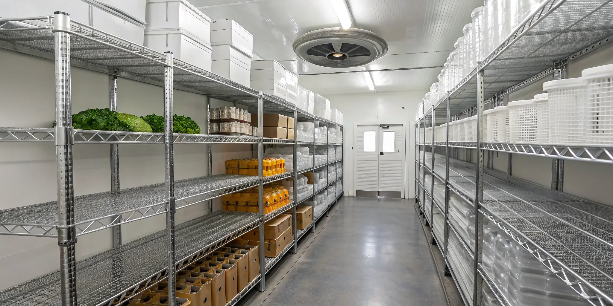 Organized walk-in cooler shelves with proper air gaps to prevent uneven cooling in Greensboro.