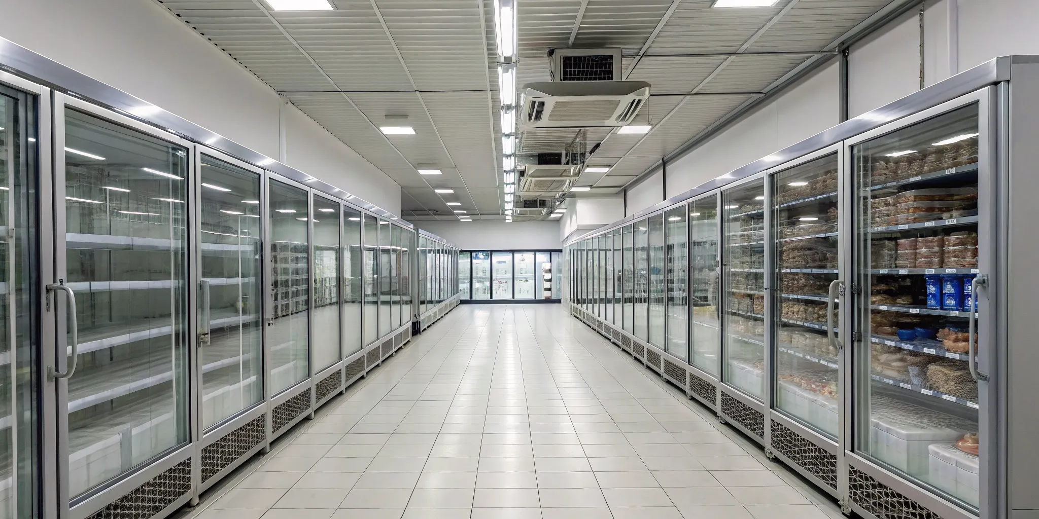 Organized shelves in a walk-in cooler to prevent uneven cooling and maintain proper airflow.