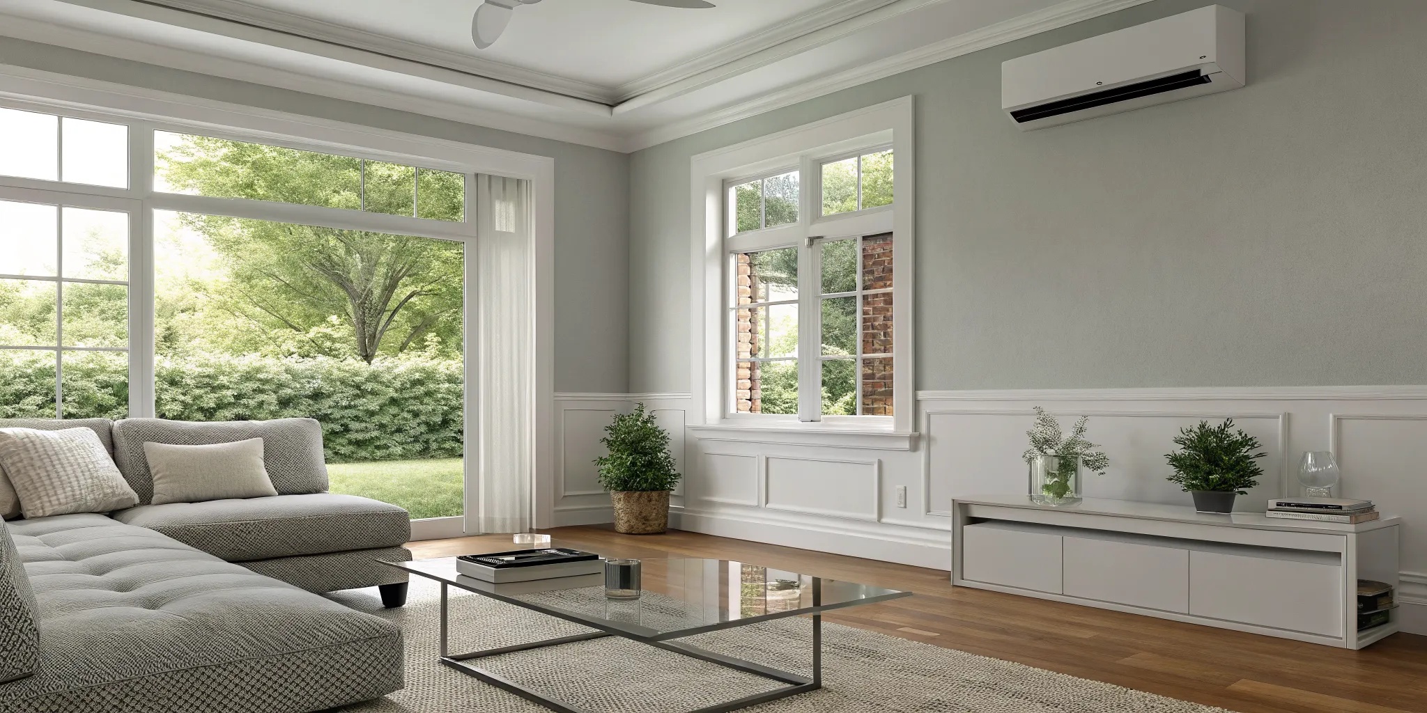 An air conditioner struggling to cool a room due to high summer humidity in Greensboro.