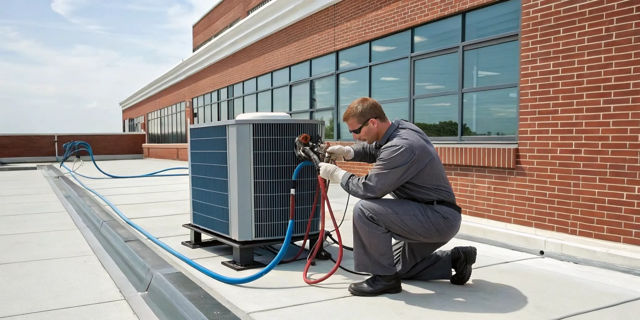 Technician services a Kernersville HVAC unit that uses synthetic refrigerants.