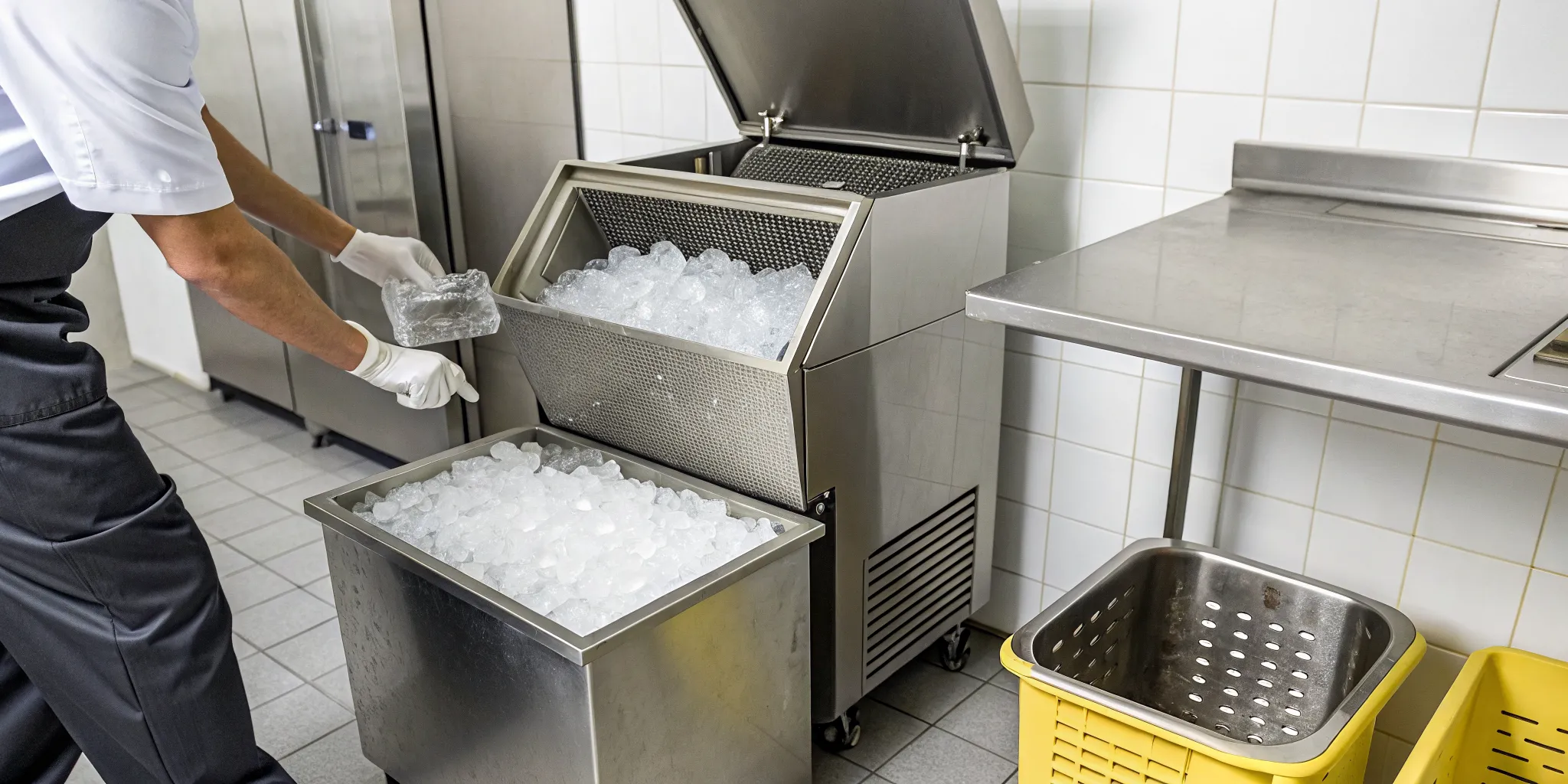Ice machine damaged by scale buildup from poor Lewisville water quality, shortening its lifespan.