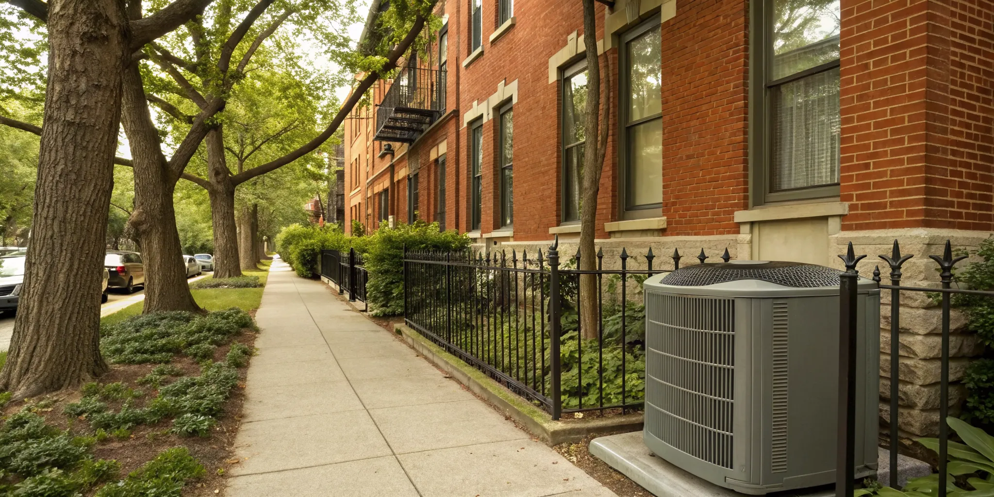 An old AC unit in Old Irving Park needing repair.