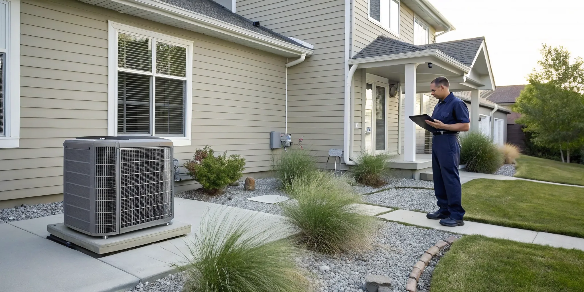 Technician inspecting an HVAC unit to determine the average cost of a new system.