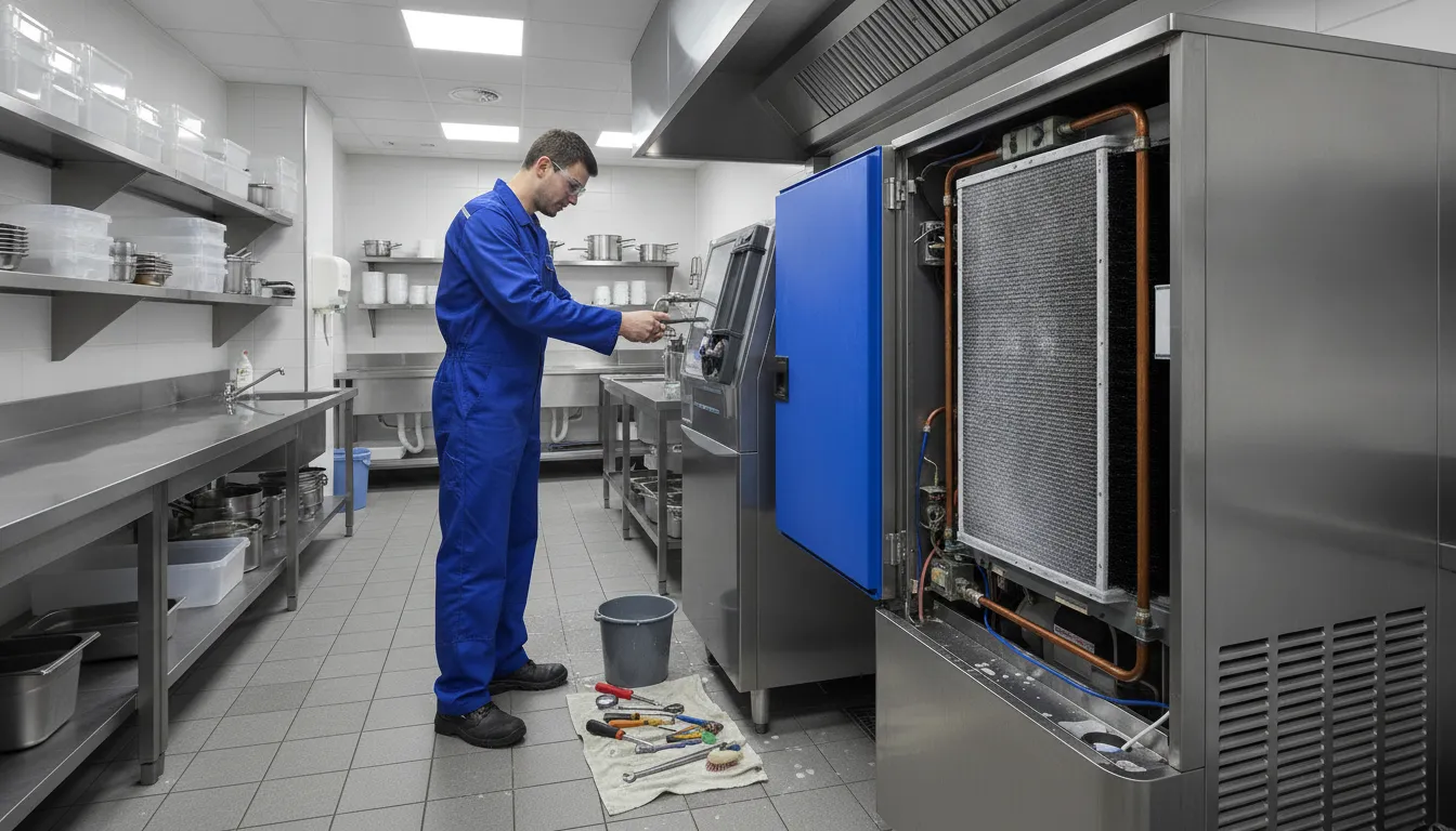 Technician servicing a commercial ice machine