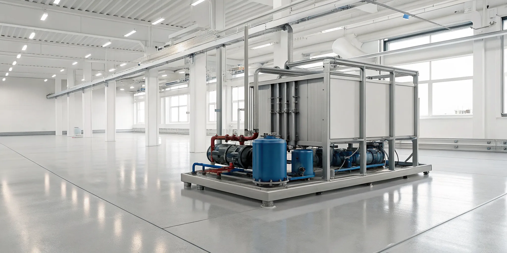 The engineering logic of a glycol refrigeration system with its pumps, pipes, and tanks.
