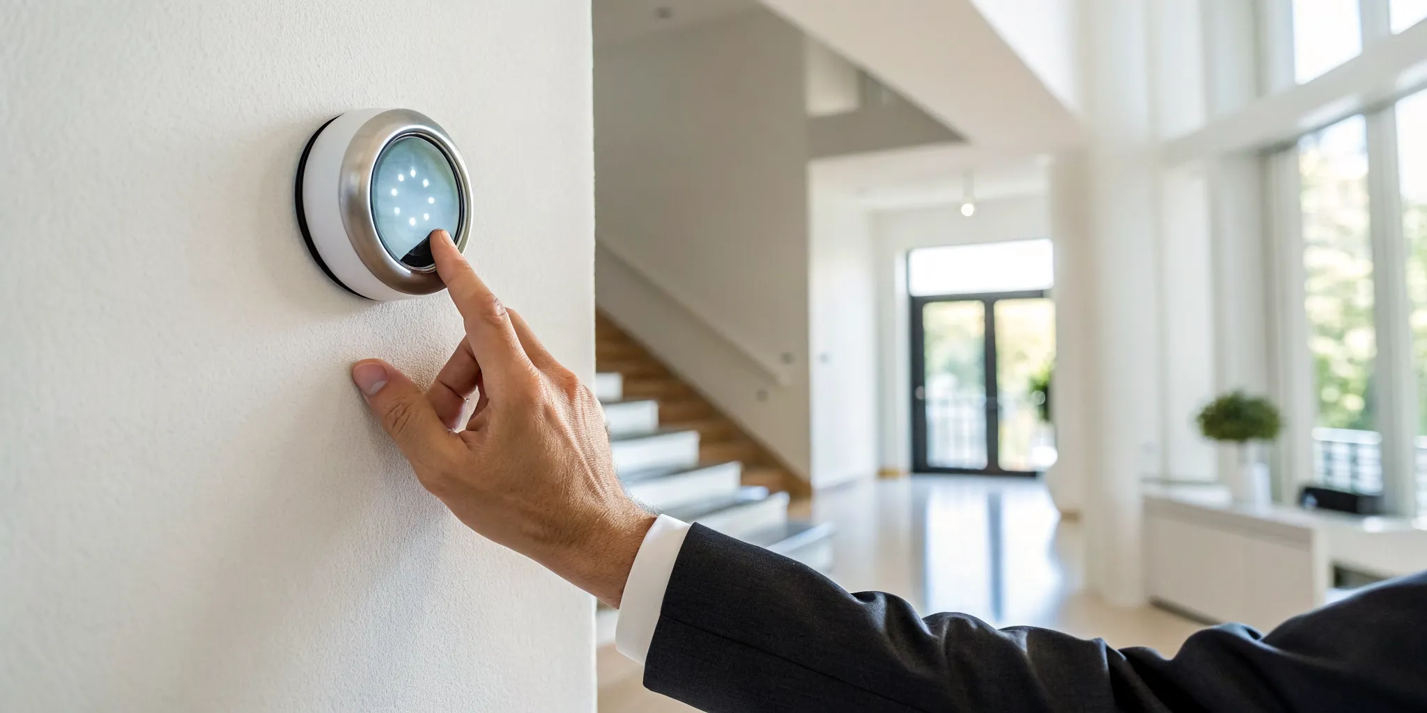 A person checks the thermostat before calling for emergency HVAC service.